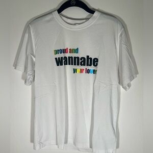 Victoria Beckham white cotton rainbowcore Pride wannabe your lover XS tshirt
